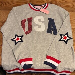 Simply Southern Gray Sweatshirt with Red and Blue Accents